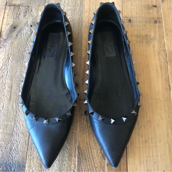 Valentino Garavani Rockstuds noir Ballerina flats size 8 - Picture 1 of 10